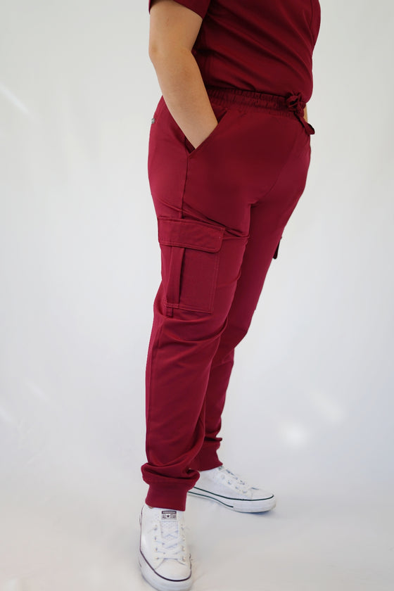 Nelly Cargo Scrub Pants in Burgundy